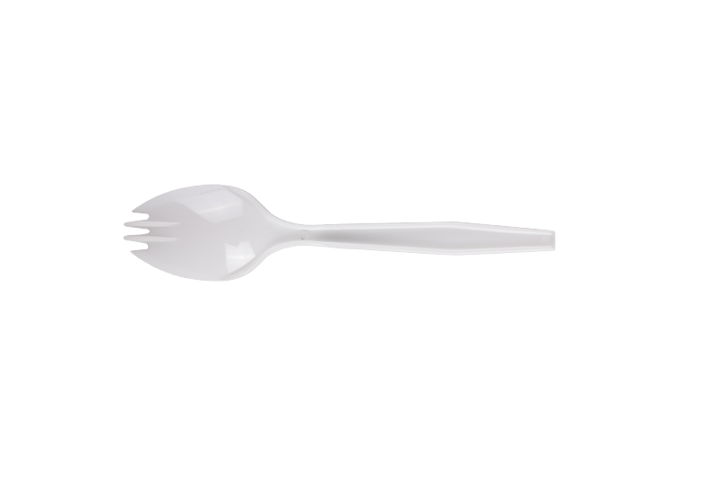 الأبيض البلاستيك القابل للتصرف مقبض طويل Spork